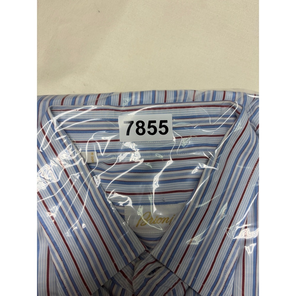 Brioni Mens XL Striped Button Down Shirt Blue Red White Cotton Made in Italy - Picture 10 of 10
